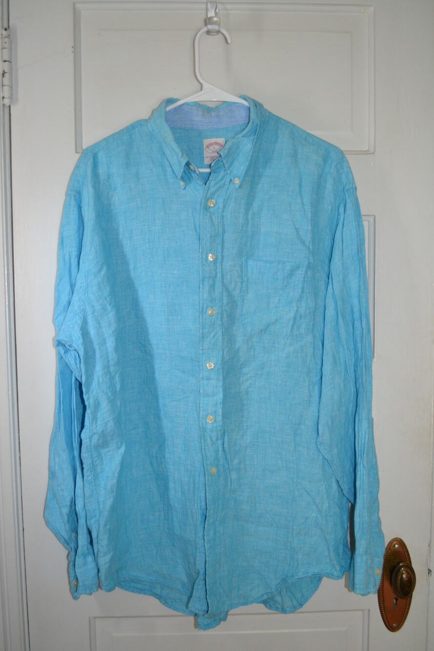 Brooks Brothers Relaxed Fit 100% Linen Long Sleeve Button Down Shirt Size Large